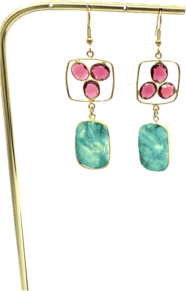 Boucles en Quartz de Tourmaline et Turquoise Tibetain / Collection Géometrie