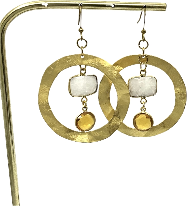 Boucles en Morganique laiteux et Quartz de Citrine / Collection Géometrie