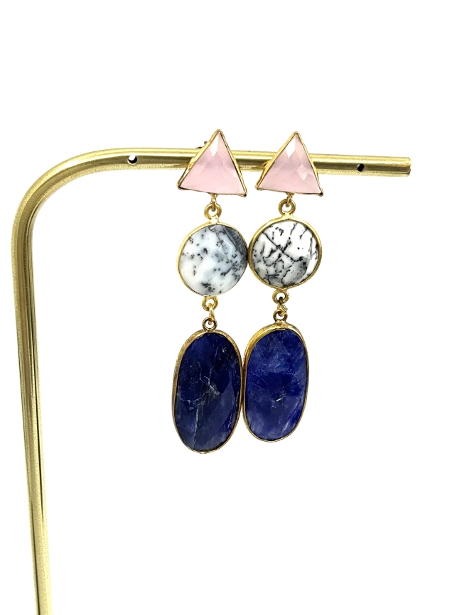 Boucle en Quartz rose, Howlite et Kyanite / Collection Géometrie