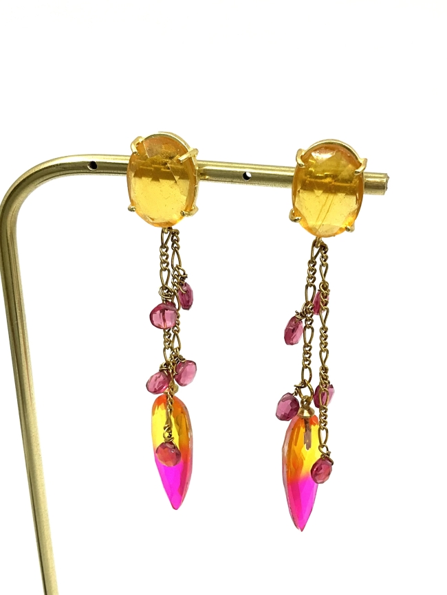 Boucles d'oreilles Citrine et Tourmaline / Collection Géometrie