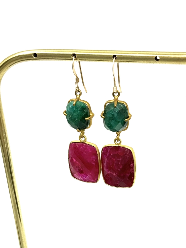 Boucles d'oreilles  Emeraude naturelle / Collection Géometrie