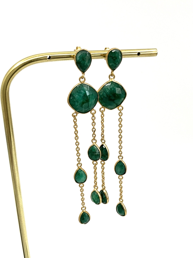Boucles d'oreilles  pendante en Emeraude naturelle