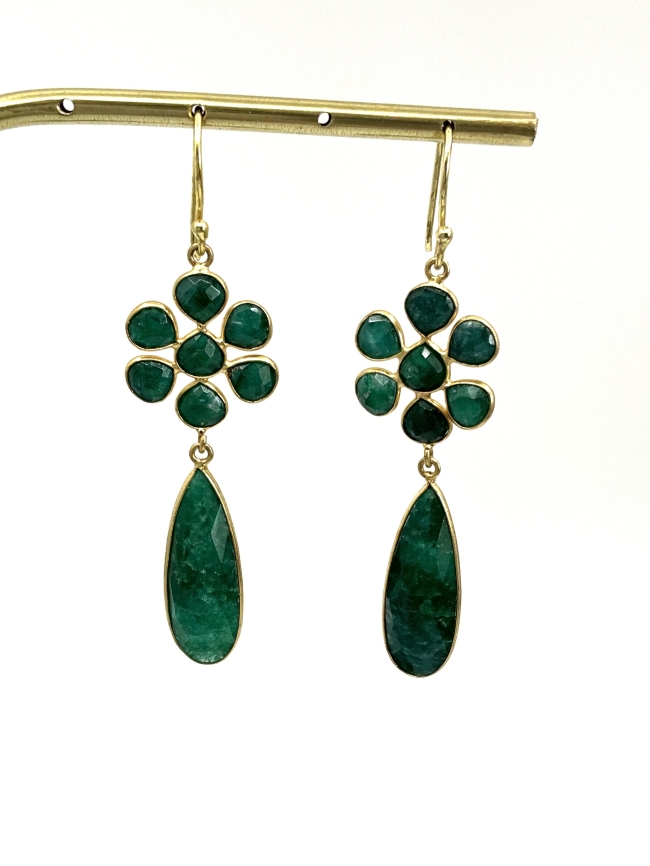 Boucles d'oreilles Marguerite  Emeraude naturelle