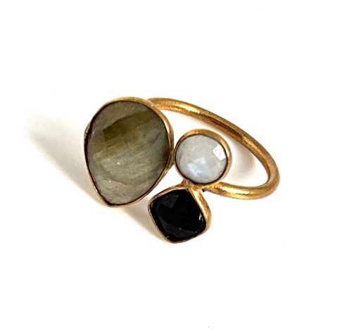 Bague Onyx, Labradorite et Pierre de Lune
