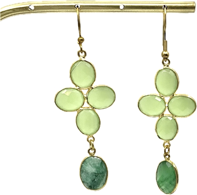 Boucles d'oreilles en Préhnite & Emeraude
