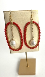 Boucles en perles de Corail et Perle d&#039;eau douce / Collection Géometrie