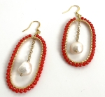 Boucles en perles de Corail et Perle d&#039;eau douce / Collection Géometrie